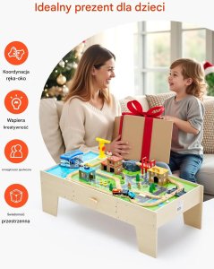 3 Sprouts Stolik drewniany dla dzieci 62 klocki, 3w1, z dużą szufladą, 3+ 3