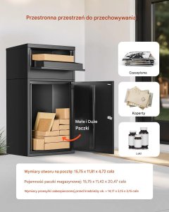 Goodhome Skrzynka na paczki z zamkiem sejf 91 cm na zewnątrz antykradzieżowa 6