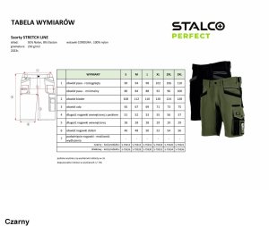 Stalco Spodnie robocze szorty kieszenie CORDURA elastyczny pas odblaski 3M Scotchlite STRETCH LINE - oliwkowy S 4