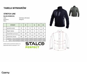 Stalco Męska bluza robocza elastyczna wiatroszczelna dodatki odblaskowe 3M Scotchlite budownictwo serwis montaż oliwkowa czarna STRETCH LINE - czarny XL 16