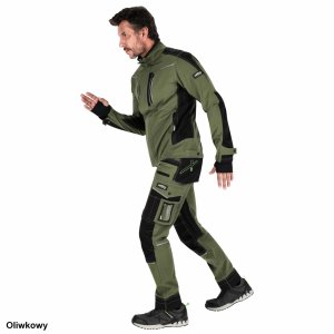 Stalco Męska bluza robocza elastyczna wiatroszczelna dodatki odblaskowe 3M Scotchlite budownictwo serwis montaż oliwkowa czarna Stretch Line oliwkowy 3XL 12
