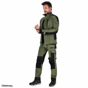 Stalco Męska bluza robocza elastyczna wiatroszczelna dodatki odblaskowe 3M Scotchlite budownictwo serwis montaż oliwkowa czarna Stretch Line oliwkowy 3XL 13