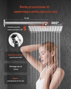Zestaw prysznicowy momali Zestaw prysznicowy deszczowy 25,4 cm kwadratowy z baterią ścienny nikiel 7