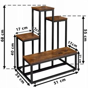 ModernHome KWIETNIK STOJĄCY PODŁOGOWY METAL STOJAK NA KWIATY DONICZKI LOFT 4 PÓŁKI 2