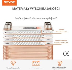 Vevor Wymiennik ciepła płytowy stal miedź - ogrzewanie podłogowe i chłodzenie 7