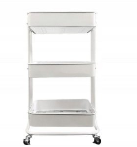 Kontrasto Metalowy wózek 3 poziomy 75 cm biały mobilny regał na kółkach 12