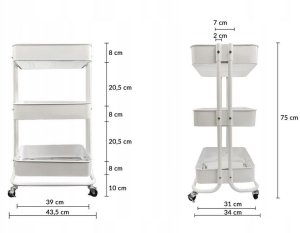 Kontrasto Metalowy wózek 3 poziomy 75 cm biały mobilny regał na kółkach 14