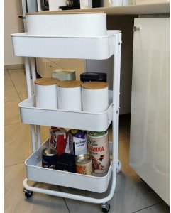 Kontrasto Metalowy wózek 3 poziomy 75 cm biały mobilny regał na kółkach 16