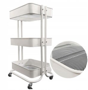 Kontrasto Metalowy wózek 3 poziomy 75 cm biały mobilny regał na kółkach 2
