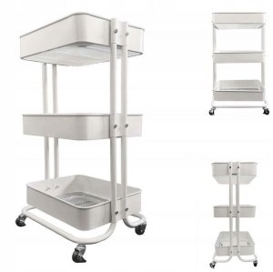 Kontrasto Metalowy wózek 3 poziomy 75 cm biały mobilny regał na kółkach 4