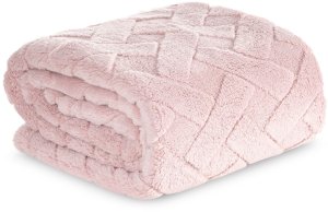 Design 91 Koc CARO 150x200 pudrowy róż mikroflano jodełka 340gsm 4