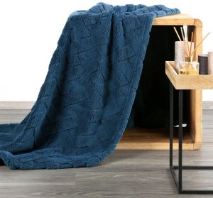 Design 91 Koc mikroflano CARO 200x220 granatowy jodełka miękki (EURO_5903571768629) 2