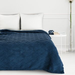 Design 91 Koc mikroflano CARO 200x220 granatowy jodełka miękki (EURO_5903571768629) 3