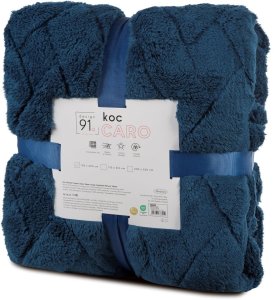 Design 91 Koc mikroflano CARO 200x220 granatowy jodełka miękki (EURO_5903571768629) 4