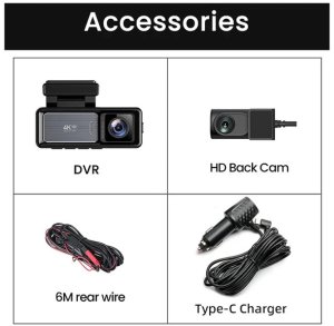 Wideorejestrator Diaway Kamera Wideorejestrator Samochodowa 4K GPS + Tylna Kamera Rejstrator WiFi HD 16