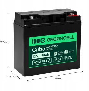 Green Cell AGM VRLA 12V 18Ah akumulator do kasy, zabawek, kamer (181x77x167mm) 3