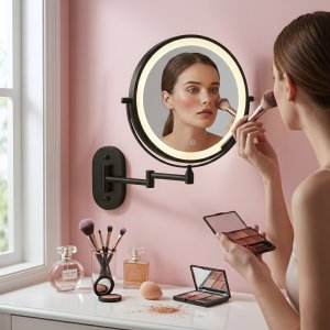 Lusterko kosmetyczne Rea Lustro ścienne dwustronne kosmetyczne LED Glow Czarne 3