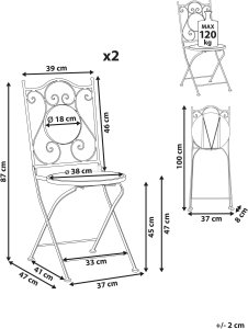 Beliani Zestaw 2 krzeseł ogrodowych ADRANO Składane metal czarny (672070 Bel) 2