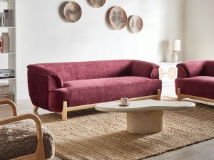 Beliani Sofa dla 3 osób ALNOR szenil Burgundowy 8