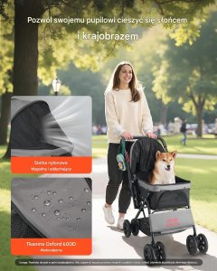 Vevor Wózek dla psa kota składany 4 koła do 20 kg z hamulcem 3
