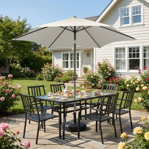 Ambiance Składany parasol ogrodowy balkonowy regulowany 300 cm beżowy 50UV Bauerkraft 6