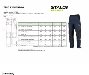 Stalco Spodnie robocze do pasa twill bawełna elastyczne klin w kroku nogawki wydłużenia 5 cm zwężane wiele kieszeni nakolanniki granatowy VIKTOR 3XL 3