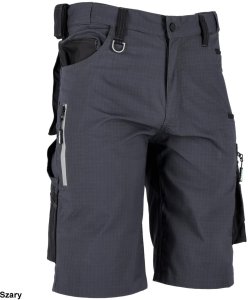 Stalco Spodnie robocze szorty slim fit RIP-STOP elastyczny materiał z bawełną wzmocnienie elementy odblaskowe szare 3M Scotchlite FLEX LINE LS 4