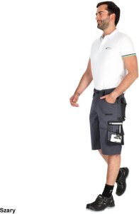 Stalco Spodnie robocze szorty slim fit RIP-STOP elastyczny materiał z bawełną wzmocnienie elementy odblaskowe szare 3M Scotchlite FLEX LINE LS 9