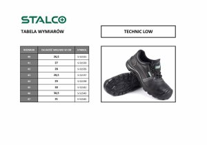Stalco Półbut skórzany podnosek wkładka metal podeszwa PU/PU antypoślizgowa SR/SRC olejoodporna antyelektrostatyczna zabudowana pięta odblaski nitowane szlufki zalewany nosek PU Anti-shock TECHNIC LOW 42 9