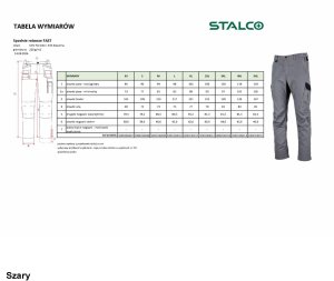 Stalco Spodnie robocze do pasa oddychający materiał gumka pas potrójne szwy odblaski klin krok FAST wiele kieszeni szary 4XL 3