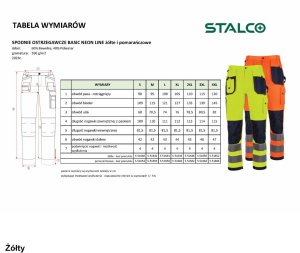 Stalco Spodnie do pasa ostrzegawcze materiał neonowy bawełna taśmy odblaskowe elementy kontrastowe potrójne szwy dół nogawek Oxford 600D z - żółty 2XL 3