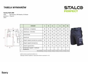 Stalco Spodnie robocze szorty slim fit RIP-STOP elastyczny materiał z bawełną wzmocnienie elementy odblaskowe szare 3M Scotchlite FLEX LINE 3XL 11