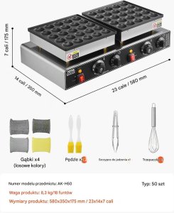 Royalty Line Mini naleśnikarka 50szt 1800W stal nierdzewna regulacja czasu i temp. 2