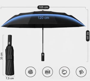 Renew Force PARASOL WIATROSZCZELNY SKŁADANY PARASOLKA MĘSKA DAMSKA 12 RAMION +POKROWIEC 4