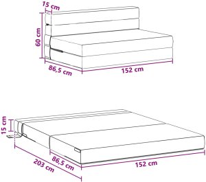 vidaXL Rozkładana z funkcją łóżka Jasnoszary 203 x 152 x 15 cm 8