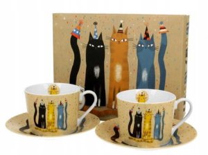 DUO Porcelanowa filiżanka z uroczym motywem kotów 230ml 2