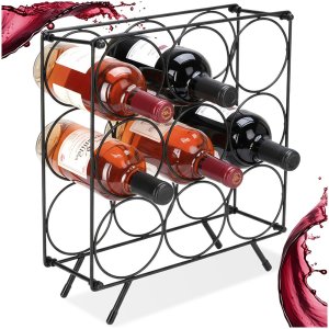 Slowmoose Stojak na wino metalowy czarny 9 butelek 6