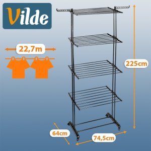 Suszarka na pranie Vilde Suszarka na pranie metalowa czarna pionowa na kółkach XXL 74,5x64x225 cm 5