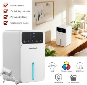 Bauerkraft Kompaktowy cichy mini osuszacz powietrza pochłaniacz wilgoci 350ml/24h 1,2l 2