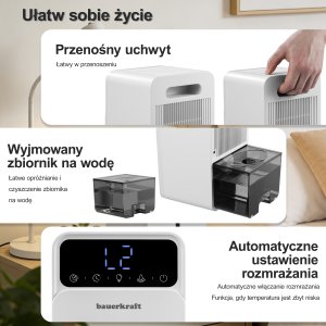 Bauerkraft Kompaktowy cichy mini osuszacz powietrza pochłaniacz wilgoci 350ml/24h 1,2l 4