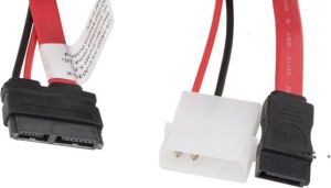 Lanberg SATA - SATA Slimline + Molex, 0.25m, Czerwony (CA-SAHD-10CU-0035-R) 1