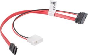 Lanberg SATA - SATA Slimline + Molex, 0.35m, Czerwony (CA-SASL-10CU-0035-R) 3