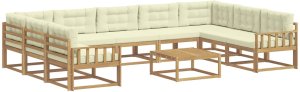 Ambiance vidaXL Zestaw sof na zewnątrz z poduszką 10 pcs Biały i kremowy 2