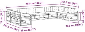 Ambiance vidaXL Zestaw sof na zewnątrz z poduszką 10 pcs Biały i kremowy 8