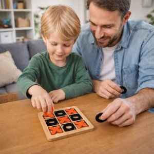 LeanToys Gra Kółko i Krzyżyk Strategiczna Logiczna Plansza Drewniana Klasyczna 3