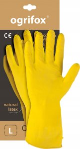 Ogrifox Rękawice ochronne gumowe flokowane / Żółte / Rozmiar: 9-L / OX-FLOX_L - 240 szt. (5906142919376) 4