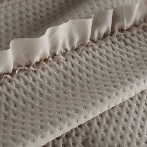 Spod Igły i Nitki Narzuta ciemnobeżowa 170x210 kapa Falbanka pikowana na łóżko kropki 5
