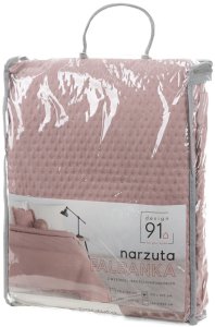 Spod Igły i Nitki Narzuta na łóżko 170x210 pudrowa Falbanka pikowana kropeczki kapa 3
