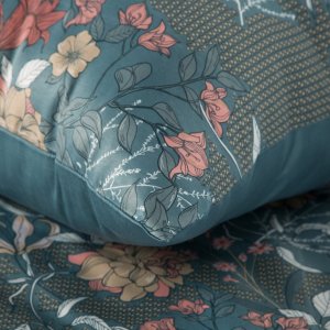 Design 91 Pościel 160x200 turkusowa beżowa kwiaty Home mikrowłókno +70x80x2 6
