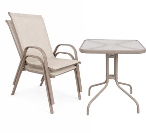 kontrast Zestaw balkonowy BERGAMO 60x60 taupe stół + 2 krzesła ogród taras 2